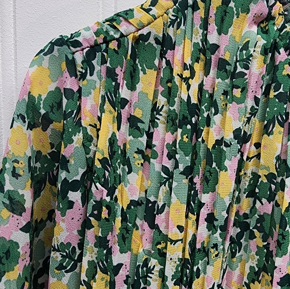 Melloday Floral Ruffle-Sleeve Pleated Dress - Green & Multicolor Print - Picture 7 of 15